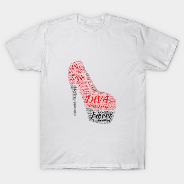 Red High Heel Diva Word Cloud Art T-Shirt by ckandrus